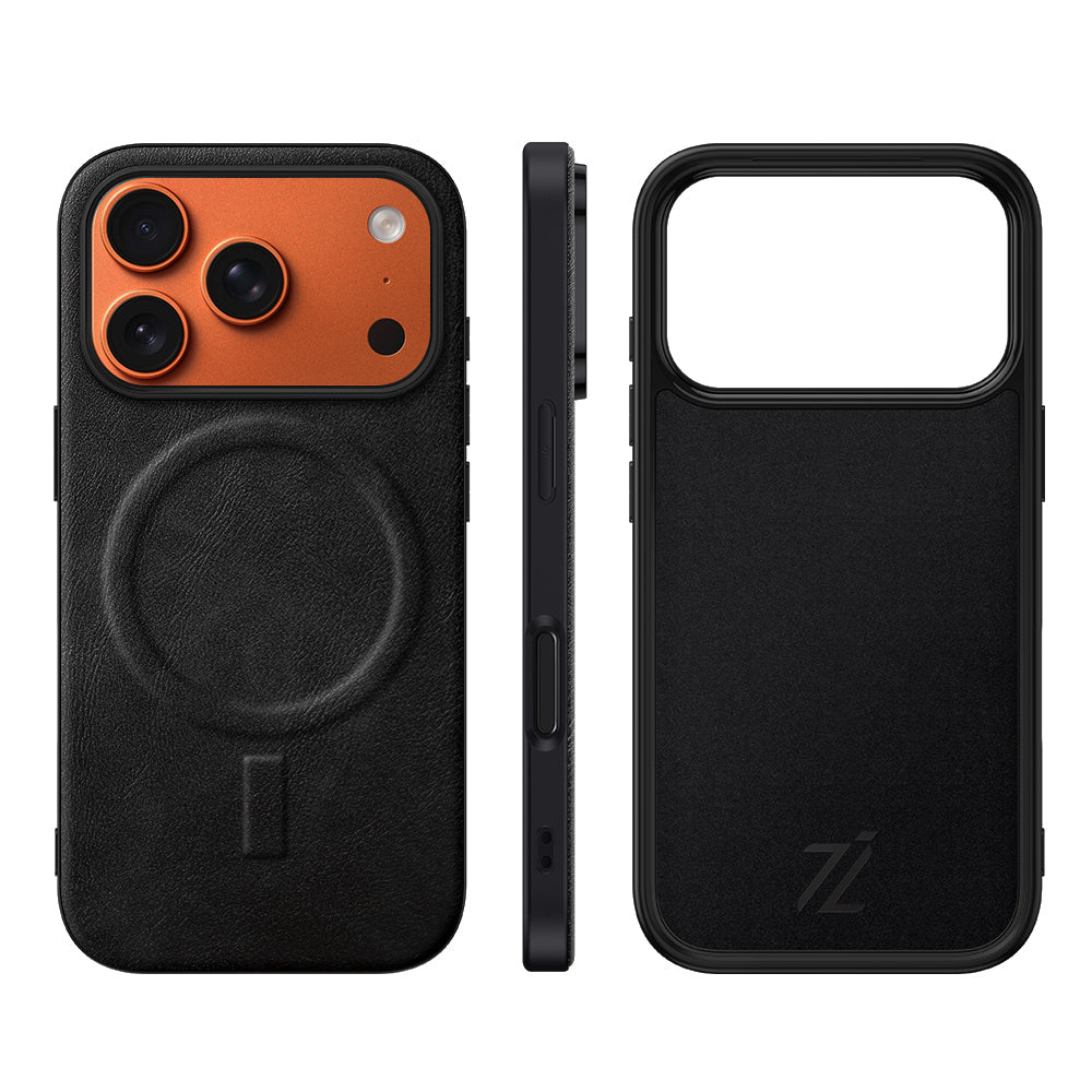 iPhone Soft Leather Magnetic Case Designed For MagSafe Chargers ( Black )