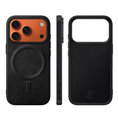 iPhone Soft Leather Magnetic Case Designed For MagSafe Chargers ( Black )