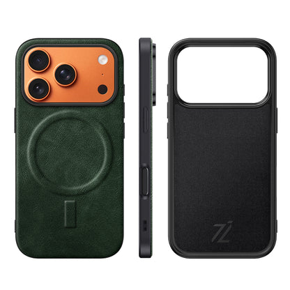 iPhone Soft Leather Magnetic Case Designed For MagSafe Chargers ( Green )